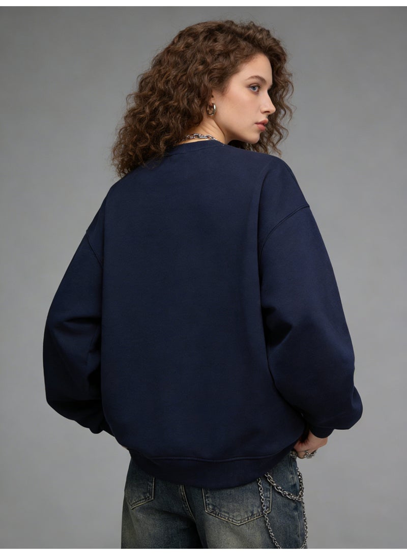 BM INS Navy Blue "Futuristic Sneaker" Graphic Oversized Crew Neck Sweatshirt | Unisex Streetwear Pullover With Letter Print - Image 5